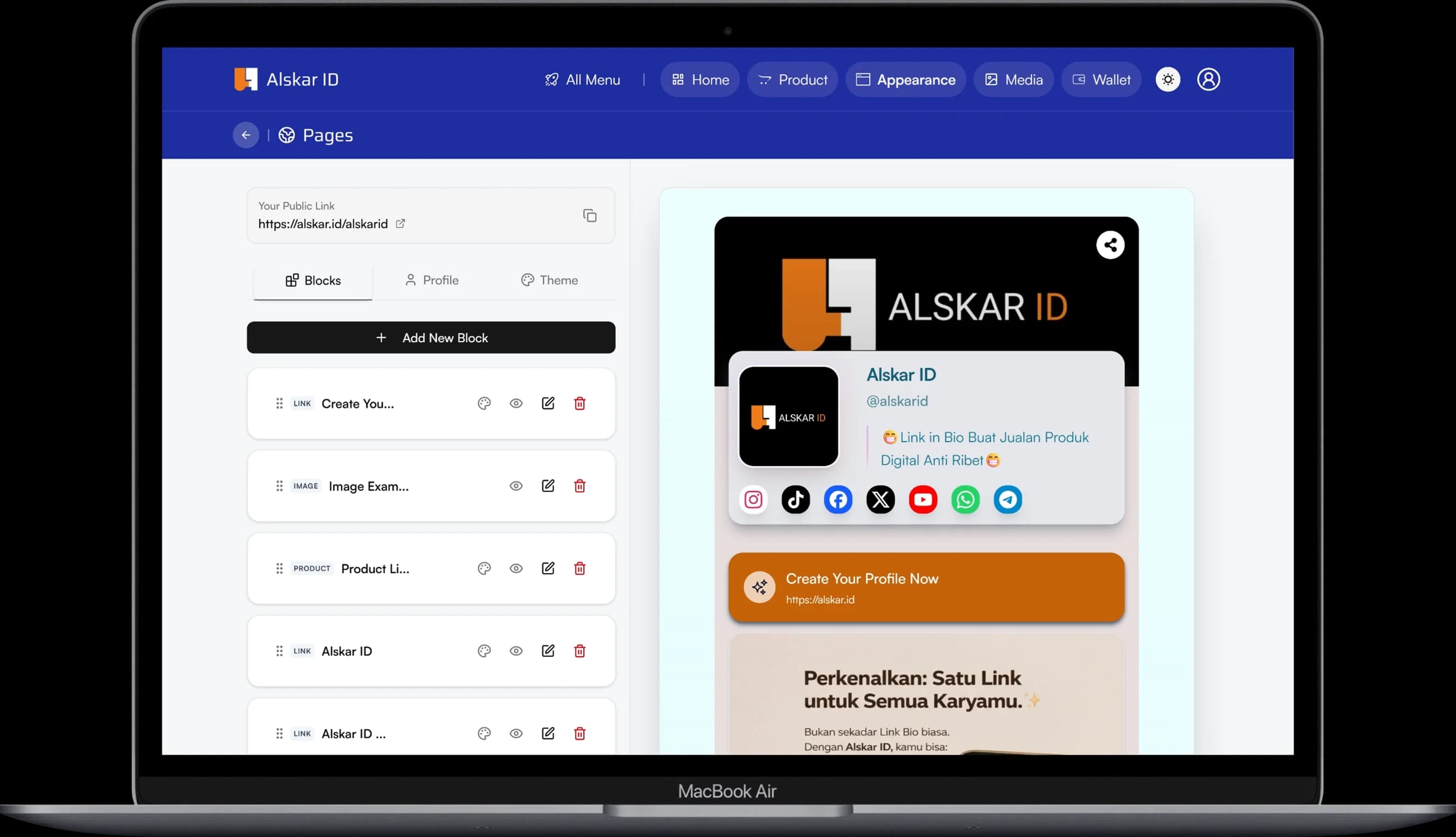 Alskar Dashboard on Macbook